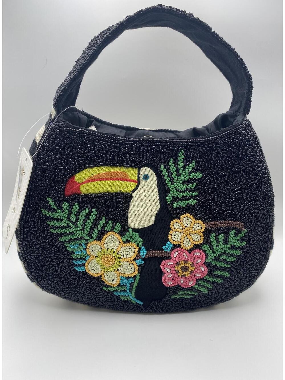 Toucan Beaded Handbag Black Multicolor NWT